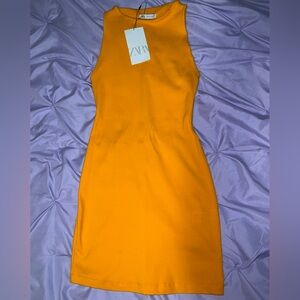ZARA Orange Sleeveless Mini Dress